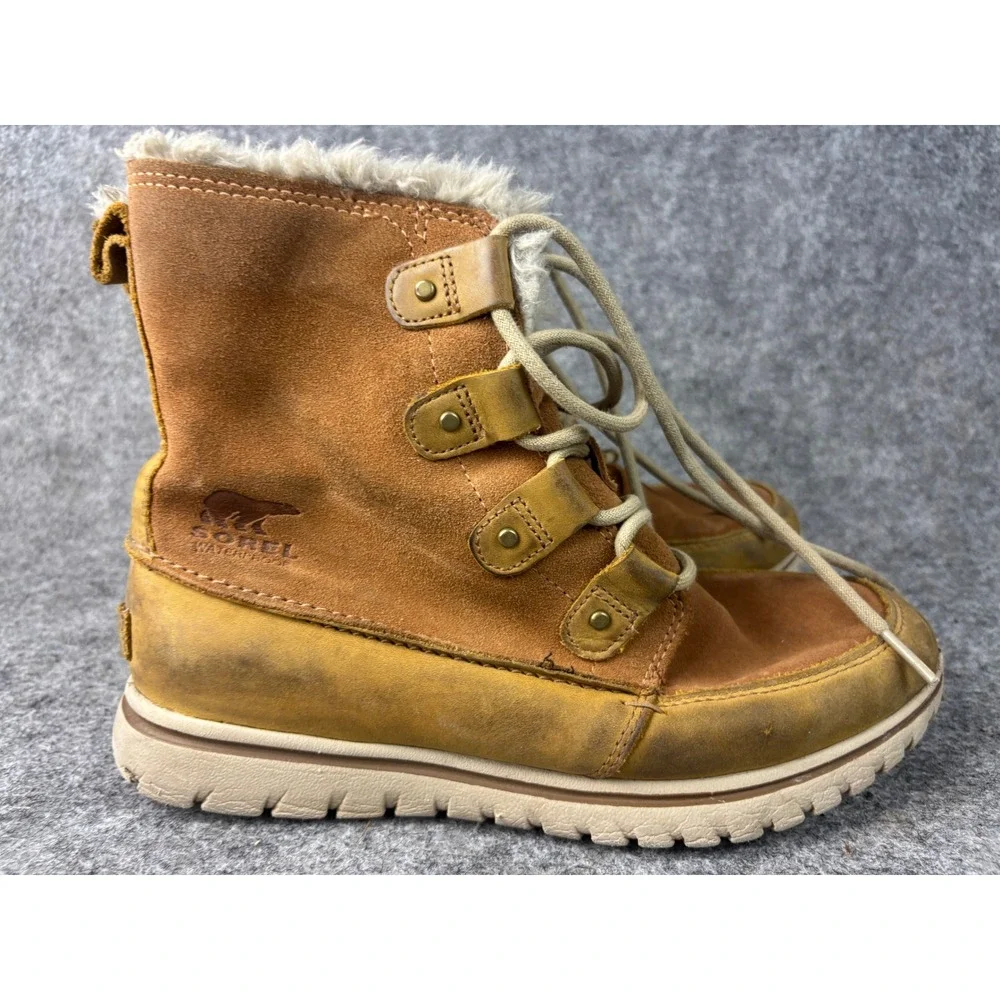Sorel Explorer Joan Winter Boots Womens 9 Tan Waterproof Faux Fur NL2745-286